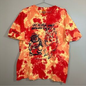 Teddy Fresh x Smokey Bear Tie Dye T Shirt; Red Yellow & Orange; Men’s L